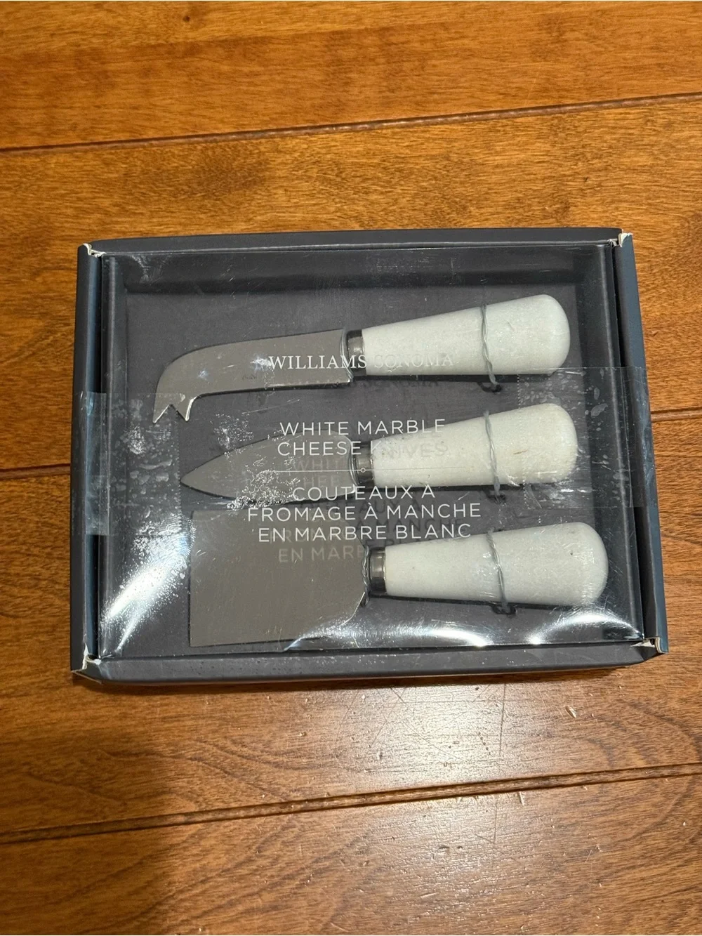 Williams-Sonoma Set of 3 White Marble &Copper Cheese Knives